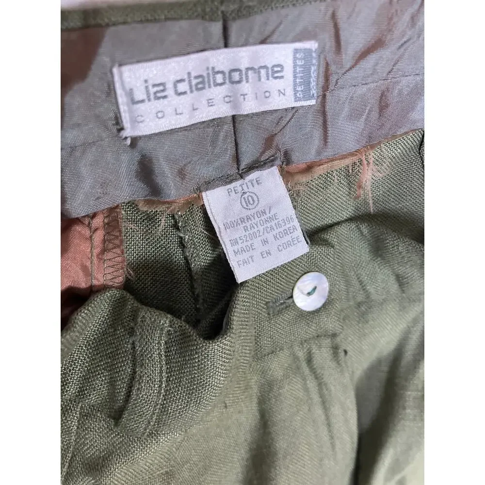 Vintage Green High-Waisted Rayon Pants Womens 10 Petite Cottagecore Grandma Core - Picture 2 of 4